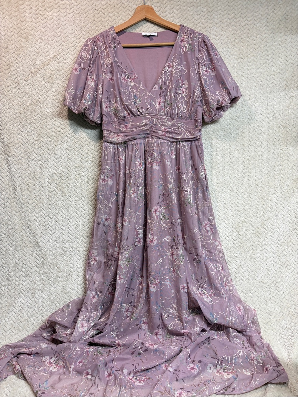 Baltic Born Mesh Floral Maxi Dress Large Lilac Embroidered Cottagecore Formal - Picture 7 of 11
